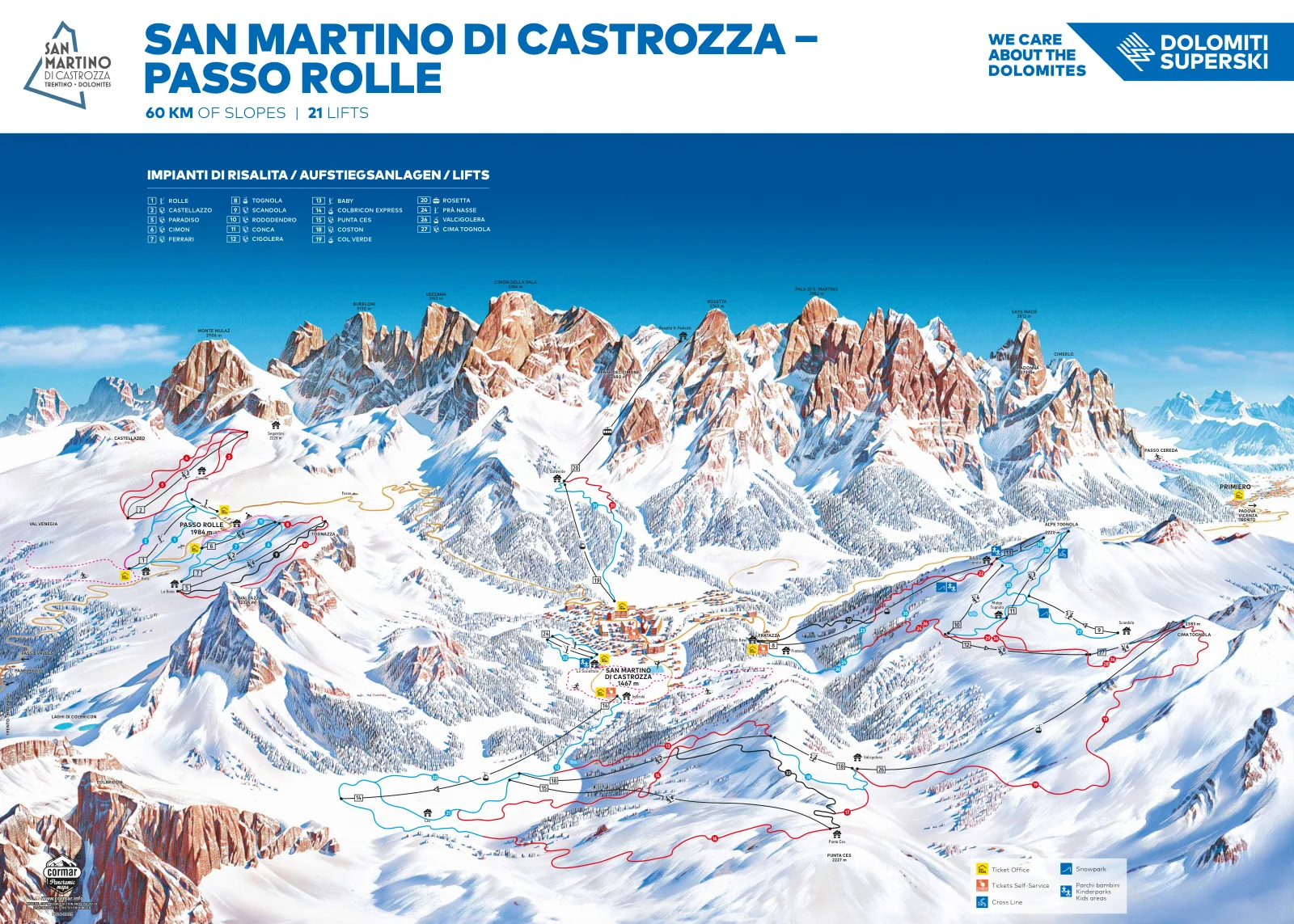 Published winter piste map: San Martino di Castrozza / Passo Rolle