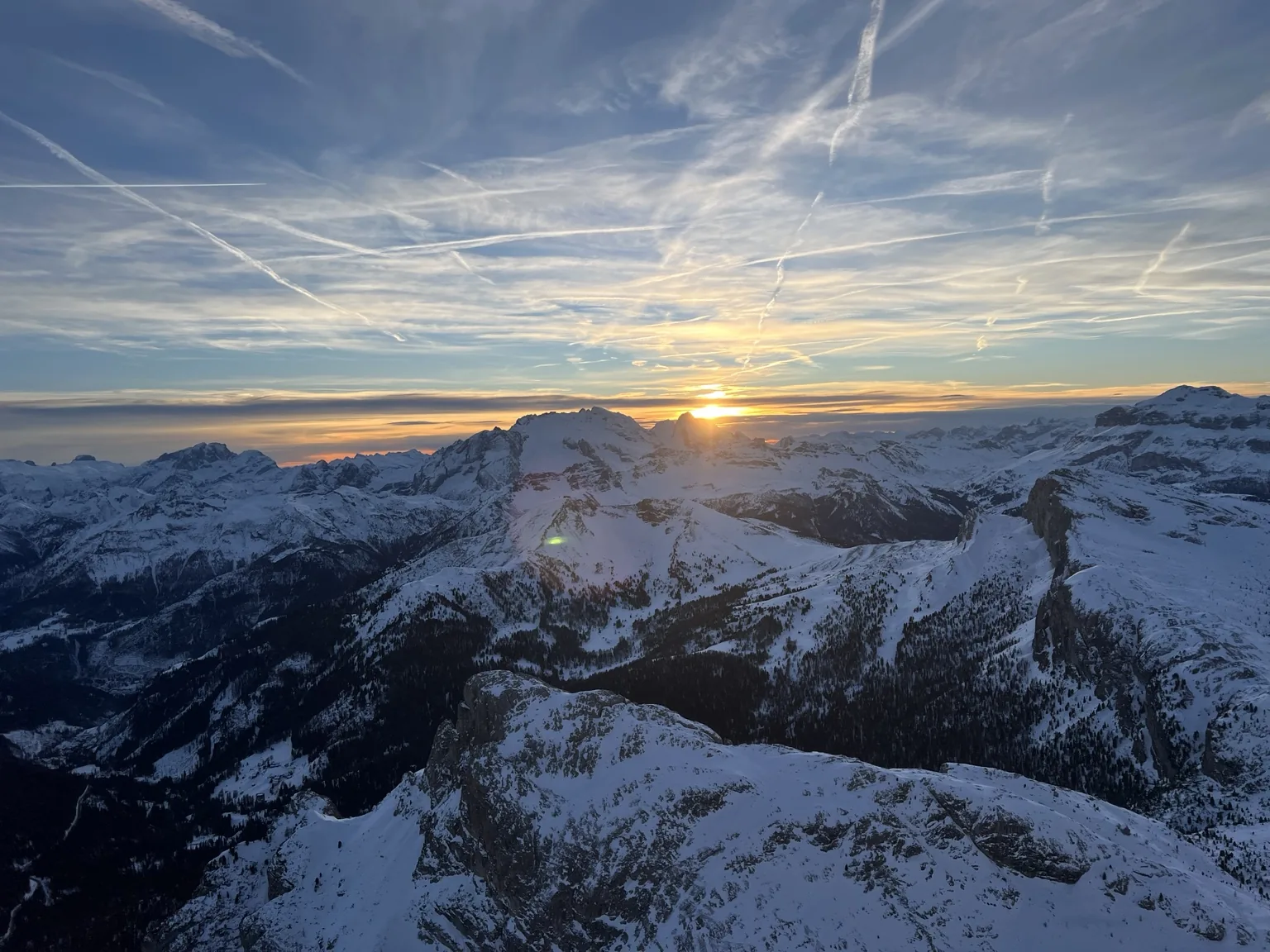 Sunset above the Dolomite valleys