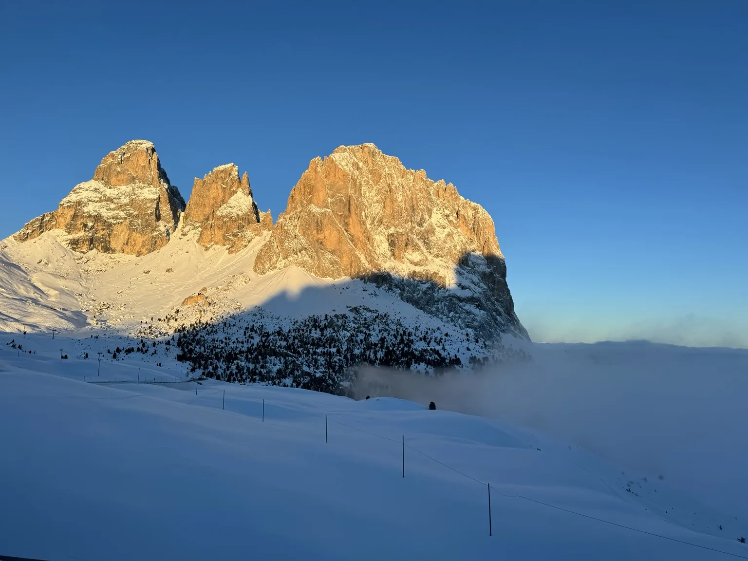 The first light on the peaks.